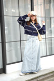 ボーダーダブルジップブルゾン NAVY