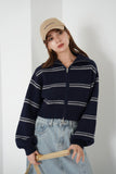 ボーダーダブルジップブルゾン NAVY