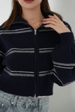 ボーダーダブルジップブルゾン NAVY