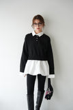 裾バルーンドッキングニットトップス BLACK