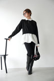 裾バルーンドッキングニットトップス BLACK