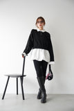 裾バルーンドッキングニットトップス BLACK