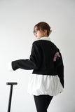 裾バルーンドッキングニットトップス BLACK