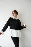 裾バルーンドッキングニットトップス BLACK