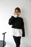 裾バルーンドッキングニットトップス BLACK