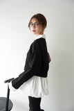 裾バルーンドッキングニットトップス BLACK