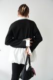 裾バルーンドッキングニットトップス BLACK
