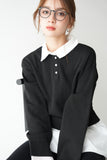 裾バルーンドッキングニットトップス BLACK