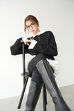 裾バルーンドッキングニットトップス BLACK