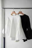 袖バルーンドッキングニットトップス BLACK
