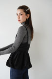 【SET】タフタバルーンビスチェ(BLACK)×裾スリット入りタイトストレートデニム