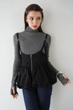 【SET】タフタバルーンビスチェ(BLACK)×裾スリット入りタイトストレートデニム