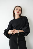 袖バルーンドッキングニットトップス BLACK