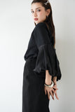 袖バルーンドッキングニットトップス BLACK