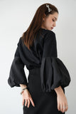 袖バルーンドッキングニットトップス BLACK