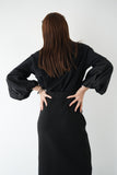 袖バルーンドッキングニットトップス BLACK