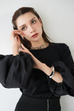袖バルーンドッキングニットトップス BLACK