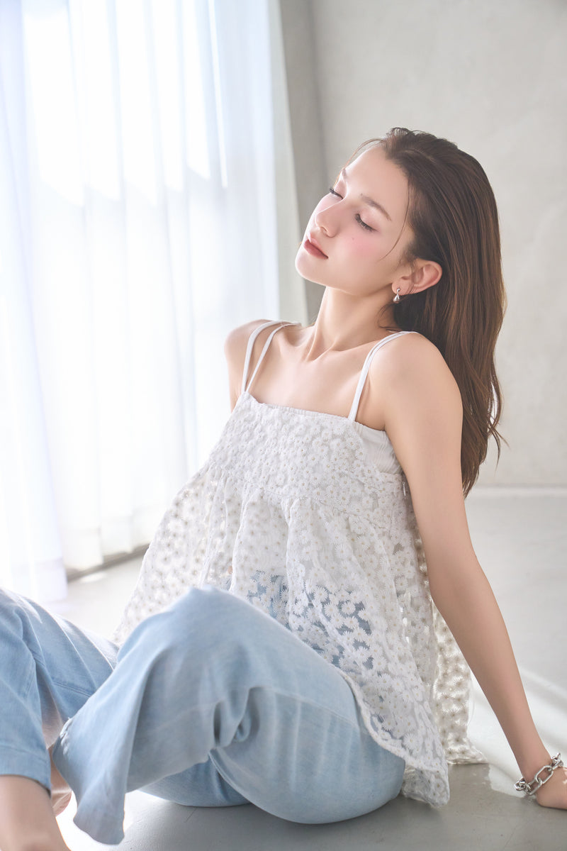 チュールフラワー刺繍キャミ OFF WHITE – ODORATA official