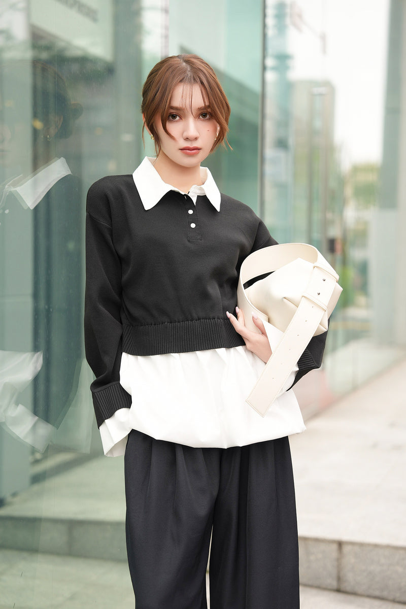 大人気！】裾バルーンドッキングニットトップス BLACK – ODORATA official