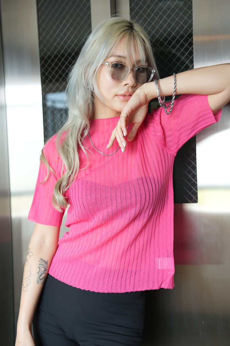 シアーニットリブトップス Pink – ODORATA official