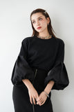 袖バルーンドッキングニットトップス BLACK