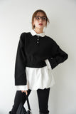 裾バルーンドッキングニットトップス BLACK
