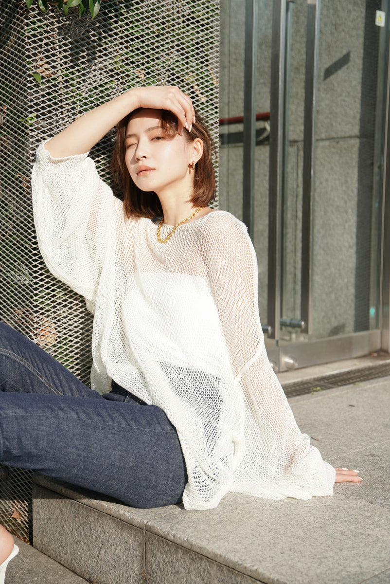 オーバーサイズメッシュプルオーバー Ivory – ODORATA official