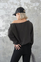 裏毛オフショルTOPS　 charcoal