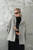シャギースタンドカラーコート　GRAY