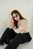 シアーブラウス×シャギービスチェセット　BEIGE