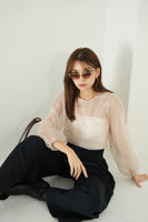 シアーブラウス×シャギービスチェセット　BEIGE