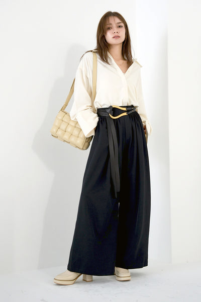 【SET】ビックカフスオーバーシャツ（IVORY）×ピンタックワイドパンツ（NAVY）