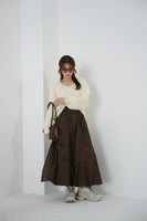 タックデザインスカート　BROWN