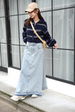 切りっぱなしDENIMロングスカート　BLUE