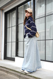 切りっぱなしDENIMロングスカート　BLUE