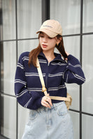 ボーダーダブルジップブルゾン　NAVY