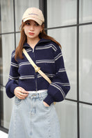 ボーダーダブルジップブルゾン　NAVY