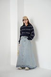 切りっぱなしDENIMロングスカート　BLUE
