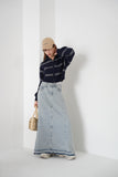 切りっぱなしDENIMロングスカート　BLUE