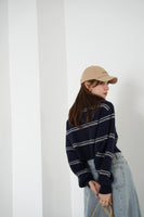 ボーダーダブルジップブルゾン　NAVY