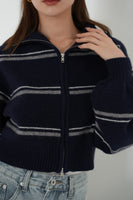 ボーダーダブルジップブルゾン　NAVY