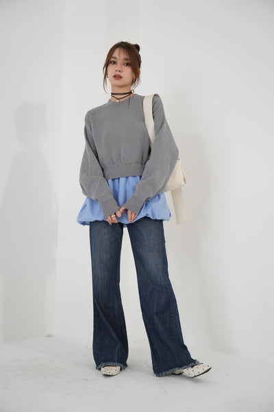 ニットドッキングバルーントップス　GRAY