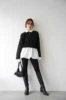 裾バルーンドッキングニットトップス　BLACK
