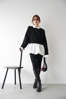 裾バルーンドッキングニットトップス　BLACK