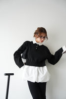 裾バルーンドッキングニットトップス　BLACK