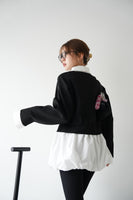 裾バルーンドッキングニットトップス　BLACK