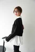 裾バルーンドッキングニットトップス　BLACK