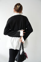 裾バルーンドッキングニットトップス　BLACK