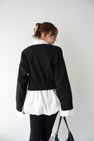 裾バルーンドッキングニットトップス　BLACK