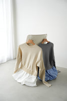 ニットドッキングバルーントップス　GRAY